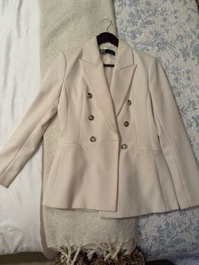 Zara Double-Breasted Women's Blazer Jacket - Light Cream